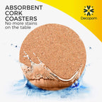 Cork Coasters for Drinks with Metal Holder - 16 Pcs Round 4 inch Drink Coaster Thick Absorbent Heat-Resistant Saucer - Used for Cold Hot Beverages Glasses Mugs Cups Plants Apartment Decor Bar Table