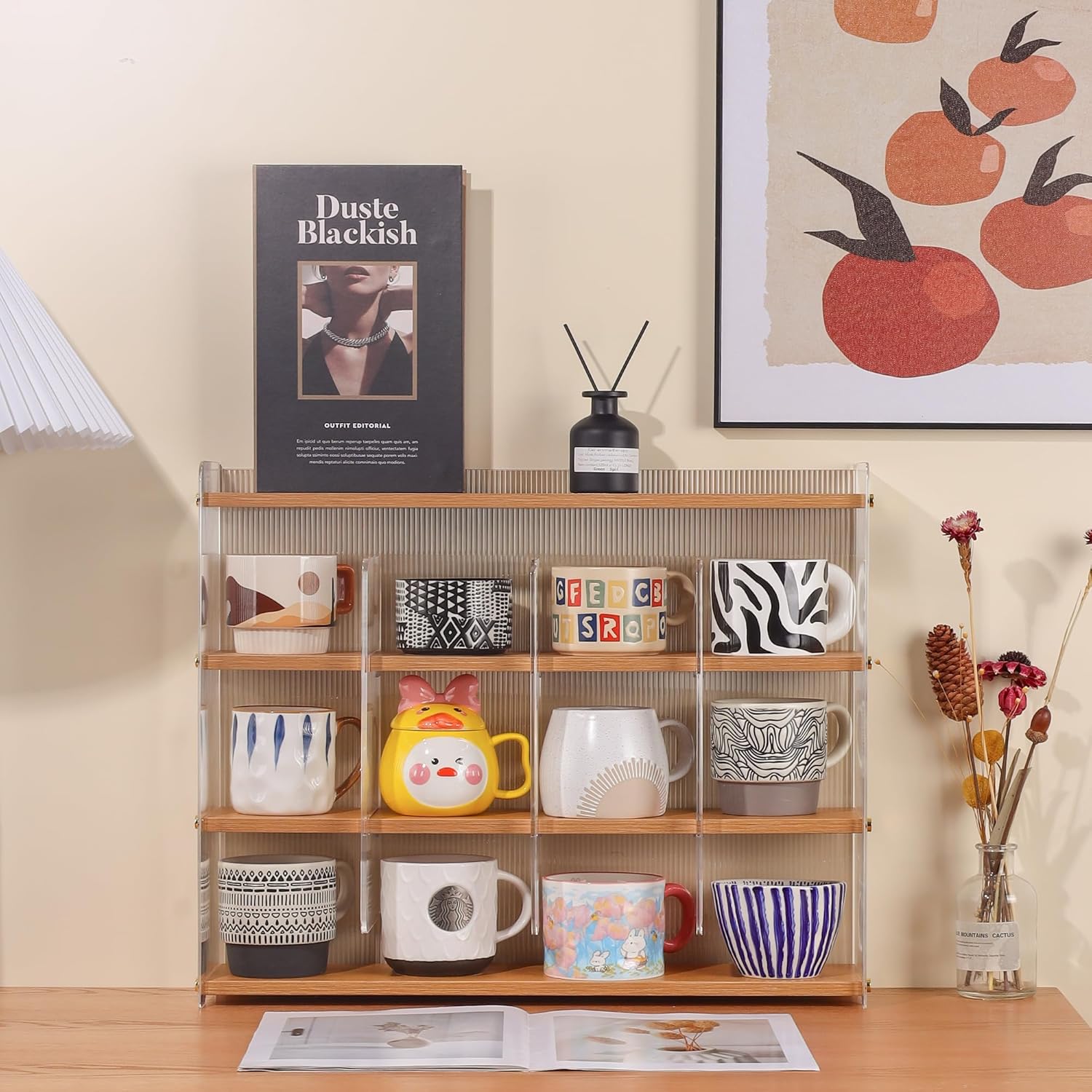 Coffee Mug Holder Wooden Cup Station Organizer 4-Tier Cup Holder for Coffee Bar Mug Display Rack for Countertop Mug Holder Shelf for Home Kitchen Nut Brown