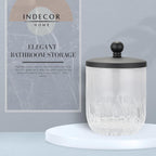 Glass Jar with Metal Lid for Bathroom Organization, Clear Apothecary Jar for Cotton Balls, Q Tips, and Small Accessories, Stylish Bathroom Storage Container Black