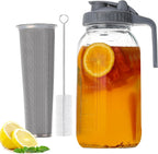 Cold Brew Maker with V-Spout, 2 Quart (64oz) Glass Pitcher with Lid, Easy Pour Breast Milk Pitcher for Iced Tea, Cold Brew Coffee, Milk and Water - Grey