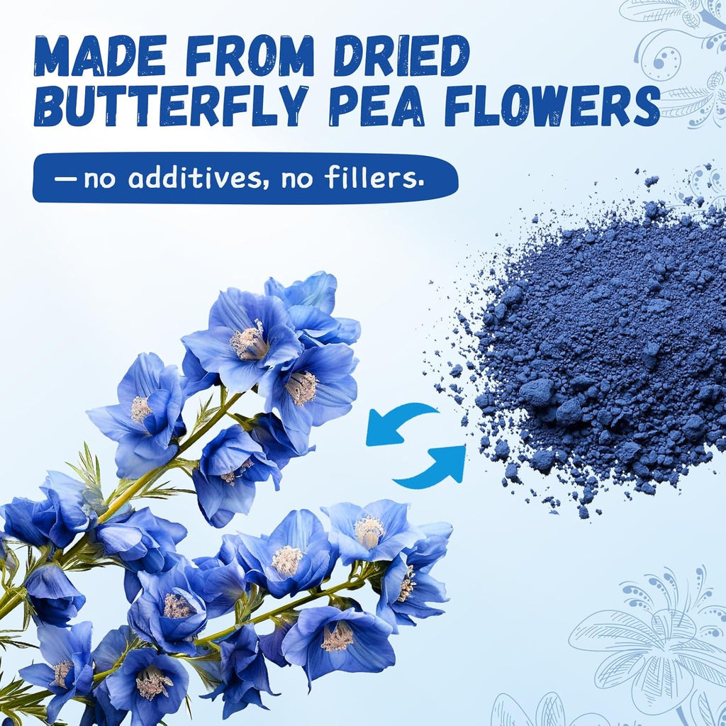 Nutrabloom Butterfly Pea Flower Powder 4 Ounce, Non-GMO Vegan Food Coloring Caffeine-Free Health Benefits Herbal Tea Powder for Cocktail, Smoothies, Drink, Baking