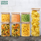 Urban Green Glass Storage Container Bamboo Lids, Glass Airtight Canisters sets, Food Jars, Pantry Organization and Storage Containers, Spice Jars, Flour Canisters of 6