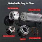 Glass Water Bottle Fits in Car Cup Holder, 14 oz Double Wall Borosilicate Glass Tea Infuser Bottle, One Handed One Key Lid Opening, for Car, Home, Office