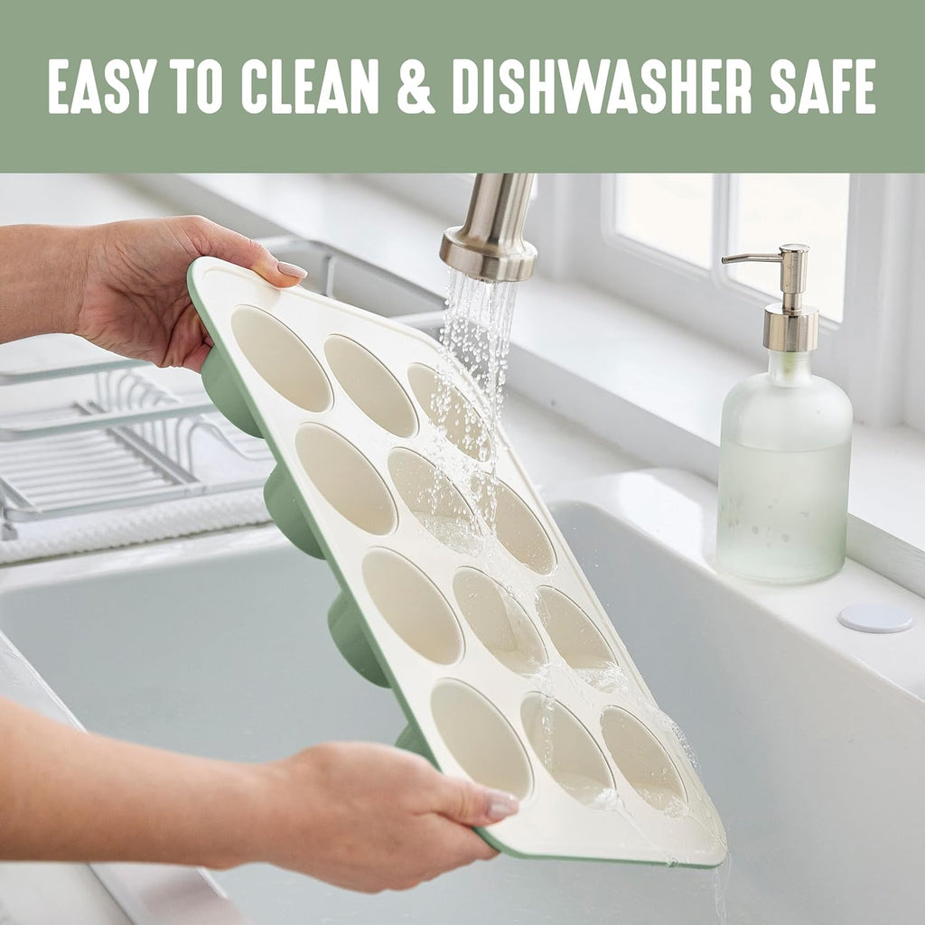 GreenLife 12-Cup Muffin Pan, Healthy Ceramic Nonstick Bakeware, PFOA & PFAS-Free Cupcake Tray, Durable Baking Pan, Versatile Kitchen Essential, Easy Clean Muffin Mold, Nonstick Baking Sheet, Sage