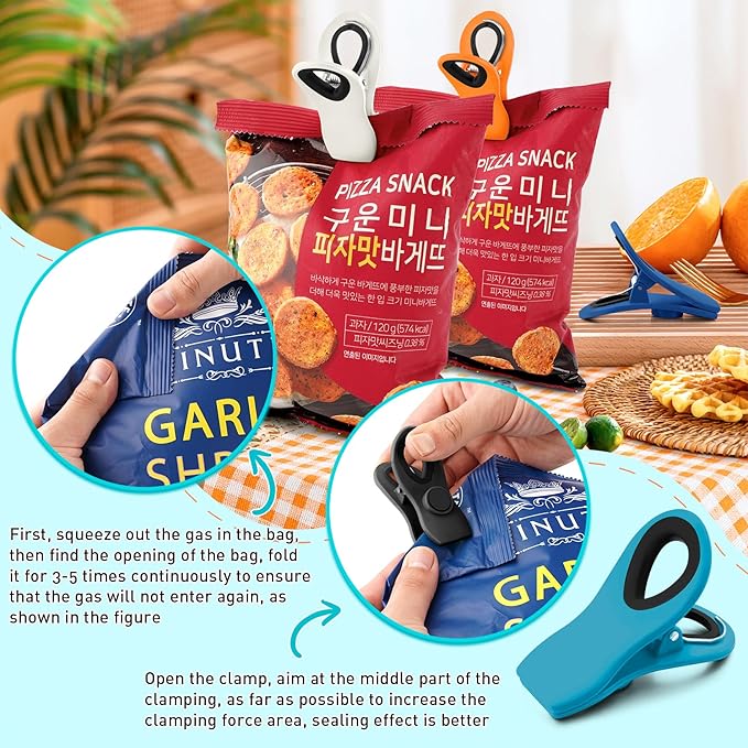 FINDMAG 24 Pack Chip Clips with Magnets – Multicolor Plastic Bag Clips for Food Storage, Snack Bags, and Refrigerator Organization (Classic Essentials)