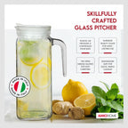 Amici Home Italian Igloo Quadra Glass Pitcher with Lid and Spout | 34 Ounce | Clear Glass Water Pitcher for Refrigerator | Carafe for Iced Tea, Juice, Milk, Cold Brew and Mimosa Bar