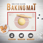 26 * 16 inches Red, Non-Slip Silicone Baking Sheets - Baking Mat with 0.7mm Thickness - Non-Stick Pastry & Cookie Mat for Kitchen Counter for Rolling Out Dough with Measurements.