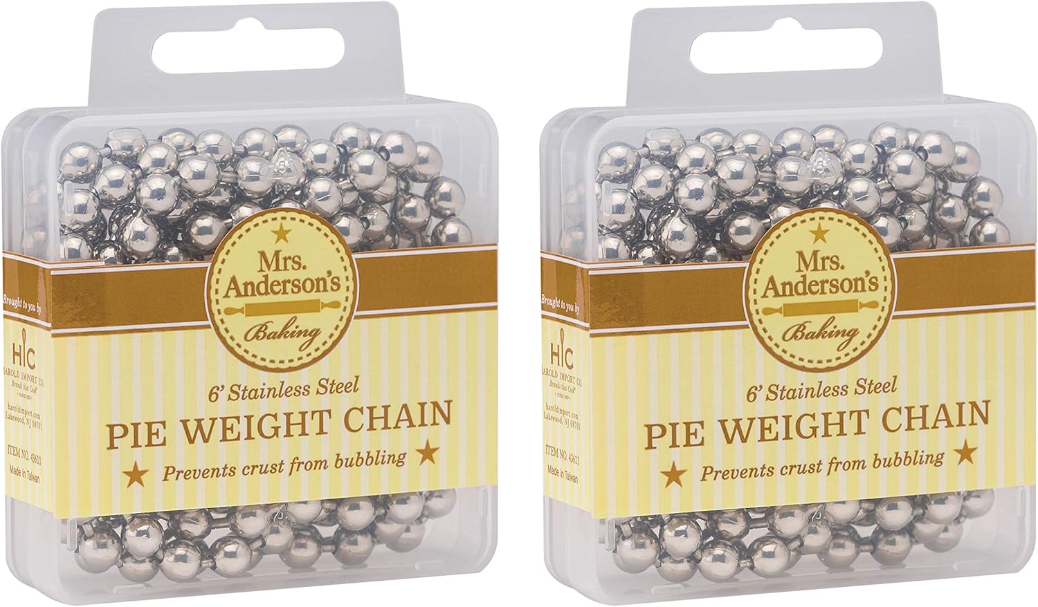 Mrs. Anderson's Baking Pie Weights | Stainless Steel Stoneware Beads for Blind Baking | Heat-Safe, Food-Safe, Easy to Use | Prevents Shrinking, Puffing, Bubbling | Connected Chain Weights