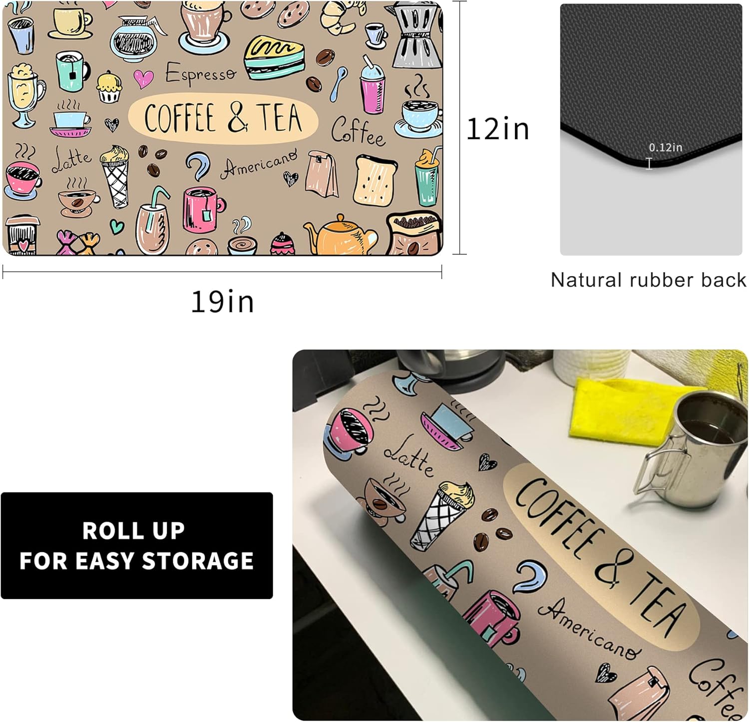 Fun Coffee Machine Mat-Espresso Tray for Coffee Bar Under Coffee Pot Mat, Coffee Maker Mat for Countertop, Dish Drying Mat, Coffee Mat, Absorbent Mat, Kitchen Counter Drying Pad