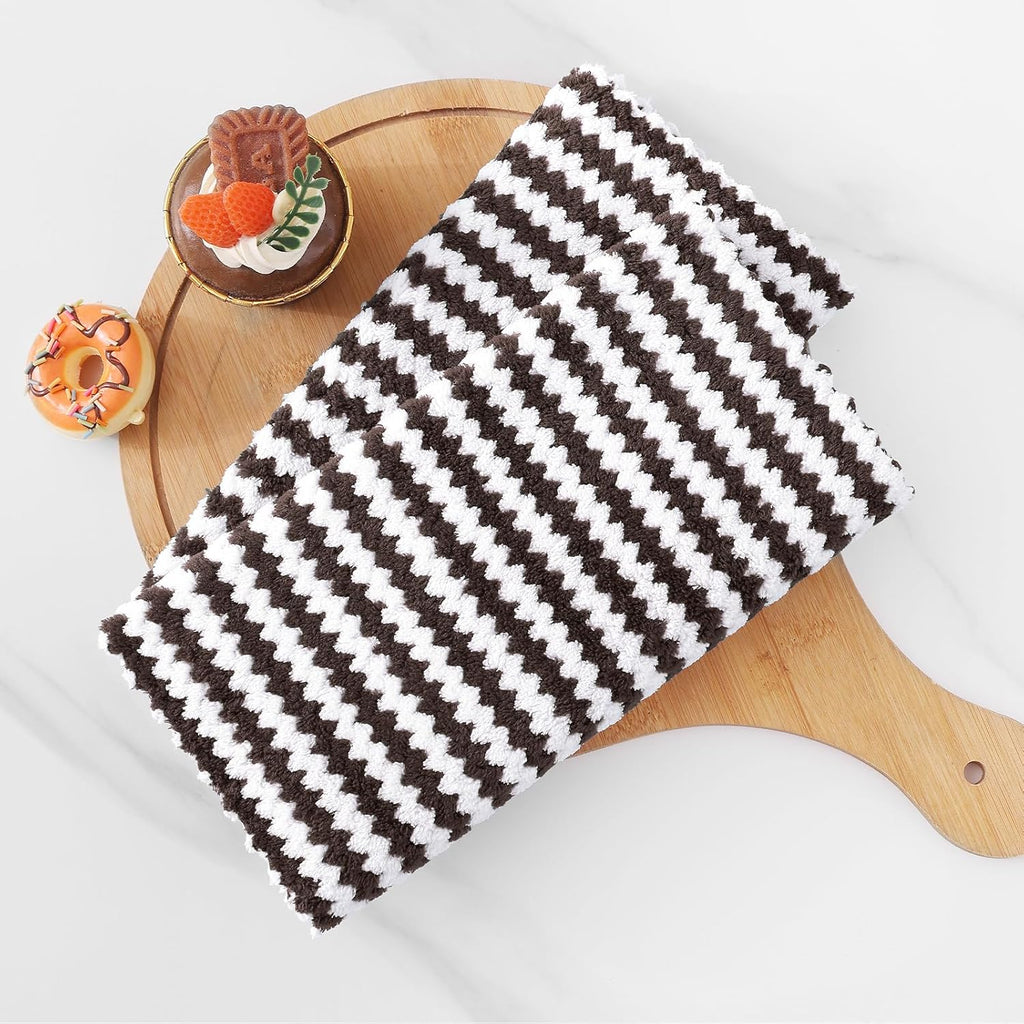 Homaxy Kitchen Towels(24 Pack, 10 x 20 inches), Ultra Soft and Absorbent Dish Towels, Reusable Fast Drying Microfiber Cleaning Cloth, Coral Velvet Wave Design No-lint, Brown