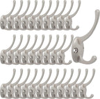 IBosins 32 Pack Silver Coat Hooks Wall Mounted with 64 Screws Retro Double Hooks Utility Silver Hooks for Coat, Scarf, Bag, Towel, Key, Cap, Cup, Hat