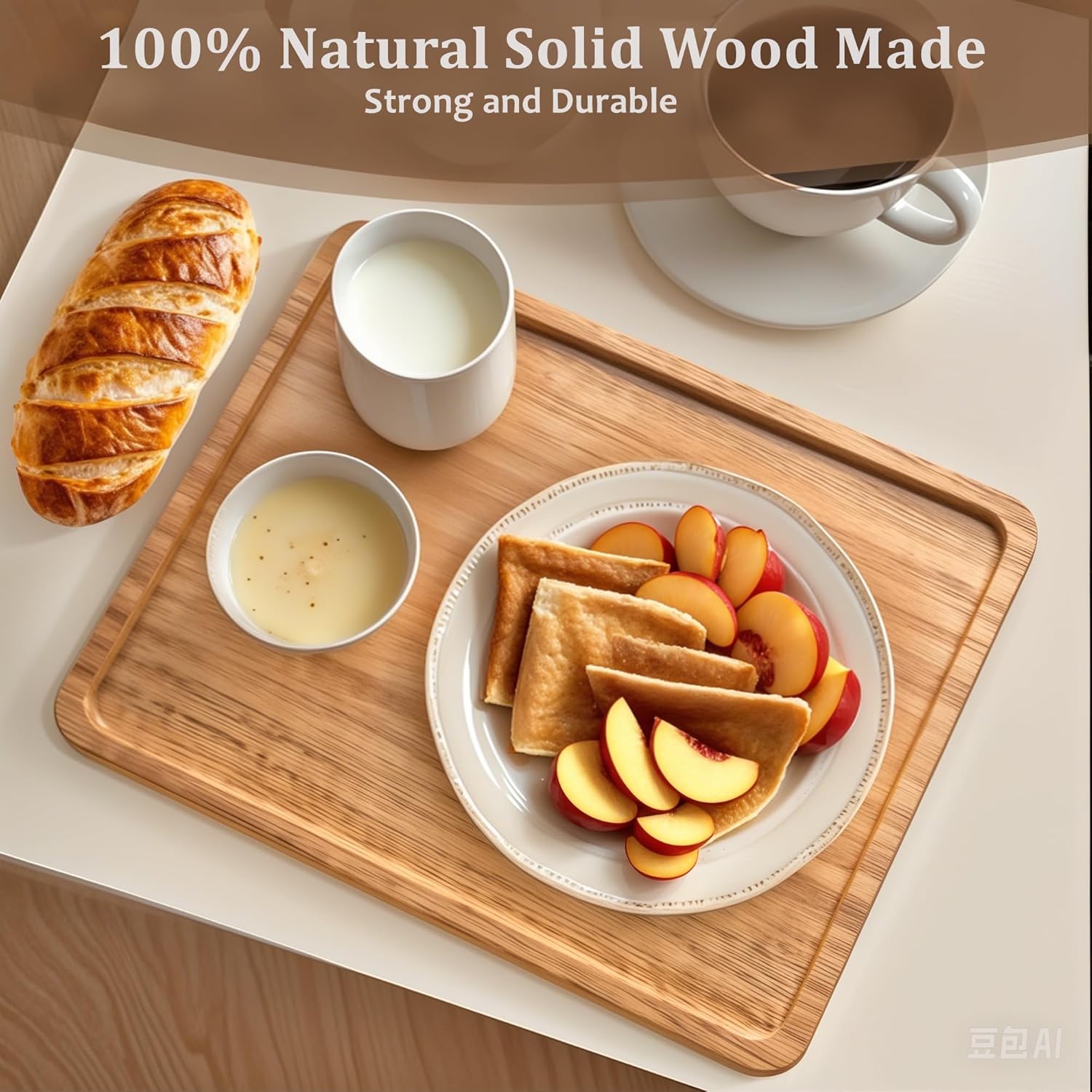 Wood Tray for Coffee Tea Wooden Serving Tray for Food Fruit Snack Decorative Serving Platter, 13.8x9.8 Inches