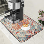 Persian Vintage Boho Carpet Coffee Mat Dish Drying Mat for Kitchen Counter Absorbent Hide Stain Rubber Backed Coffee Bar Accessories Fit Under Espresso Machine Dish Drainer 11.8 x 19.7 Inch
