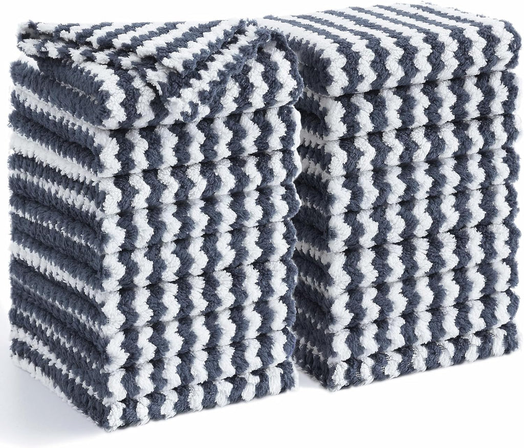 Homaxy 18 Pack Kitchen Dish Cloths, Ultra Soft and Absorbent Dish Towels, Reusable Fast Drying Microfiber Cleaning Cloth, Coral Velvet Wave Design No-lint, 10 x 10 inches, Dark Grey