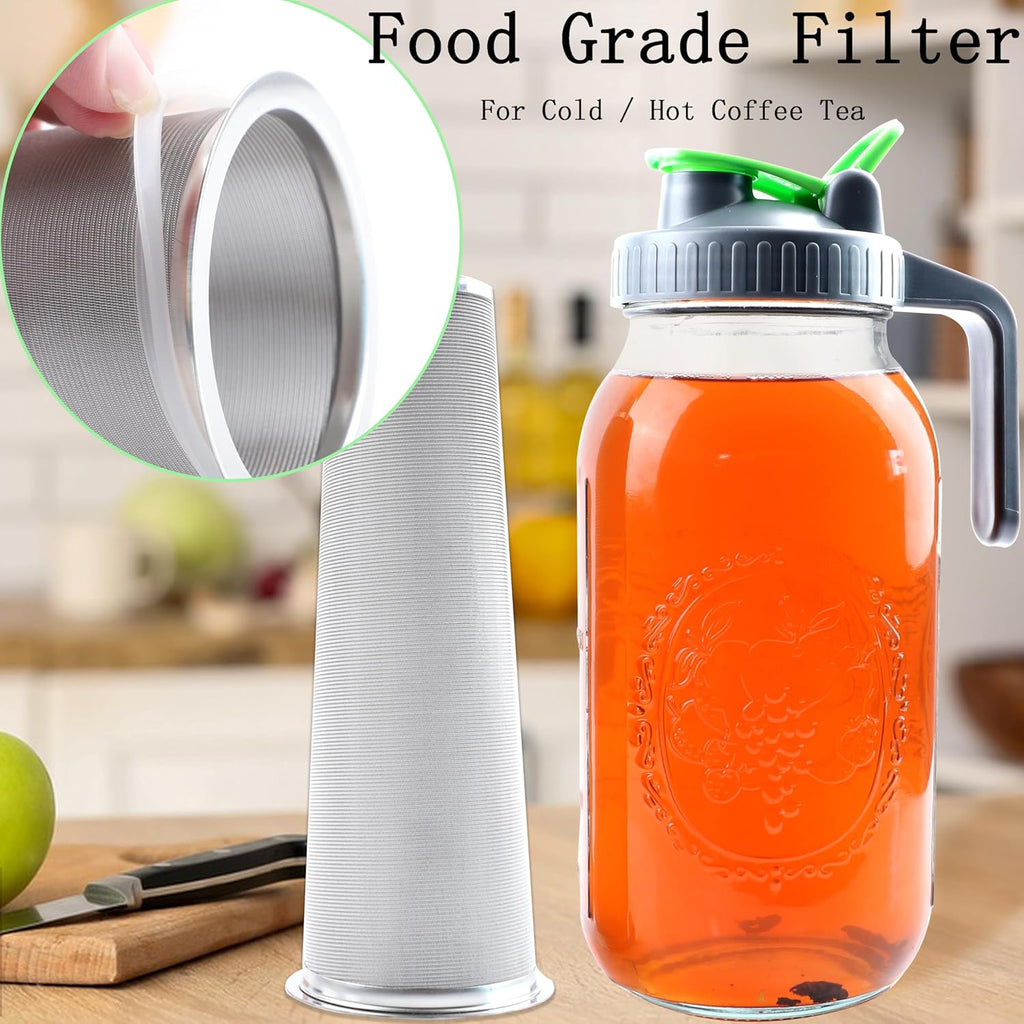 Cold Brew Mason Jar Iced Coffee Maker 64 Oz Wide Mouth Jar Cold Brew Pitcher With Coffee Filter Food Grade Airtight & Leak-Proof Pitcher 2 Quart