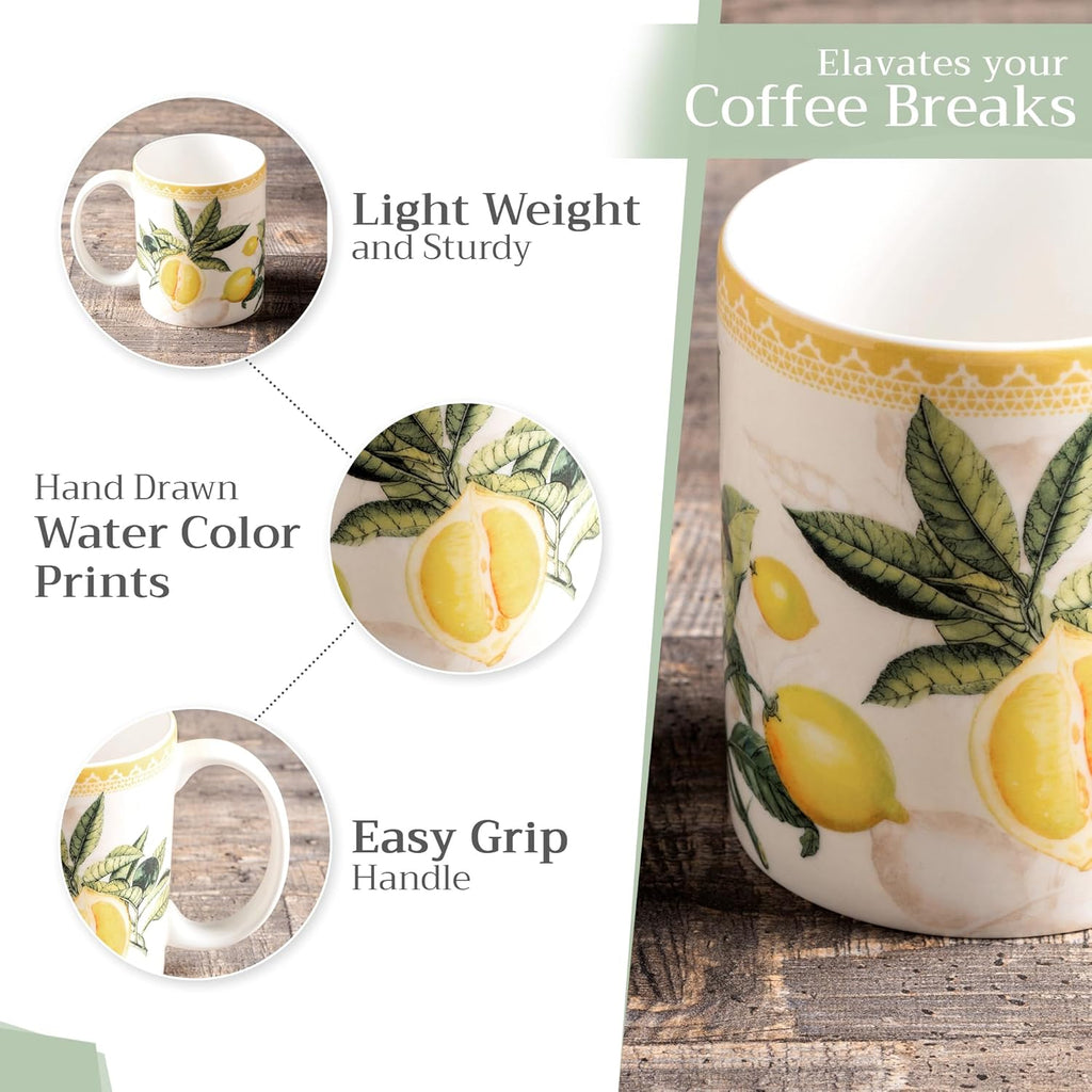 Maison d' Hermine Coffee Mug with Handles Fine Bone China Mugs Pack of One Tea Cups for Hot Beverages Cappuccino Latte Home Restaurant Office Perfect for Gift (Limoncello - Combava, 15 Ounce)