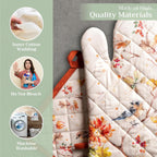 Maison d' Hermine 100% Cotton Oven Mitt & Pot Holder Set (7.5"x13" & 8"x8") Heat Resistant BBQ Cooking Gloves with Loop, Baking, Grilling, Kitchen, Handling Hot Pans (Kelim - Prairie)