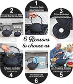 XXL Japanese Cast Iron Teapot with Infuser & Matching Trivet - Large 85 Oz/2500ml Tetsubin Loose Leaf Tea Pot with Enamel Interior - Handcrafted Big Cast Iron Tea Kettle Humidifier Set - Black