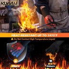 BBQ Gloves, 1472°F Heat Resistant Gloves Fireproof Mitts，Grilling Gloves Silicone Non-Slip Washable Oven Gloves, Kitchen Gloves for Barbecue, Grilling, Cooking, Baking, Camping, Smoker (Red)