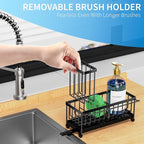 Cisily Sponge Holder for Kitchen Sink with Towel Rack, Sink Caddy with Kitchen High Brush Holder, Organzier Rustproof 304 Stainless Steel Dish Organizer Divider, Soap Dispenser Storage
