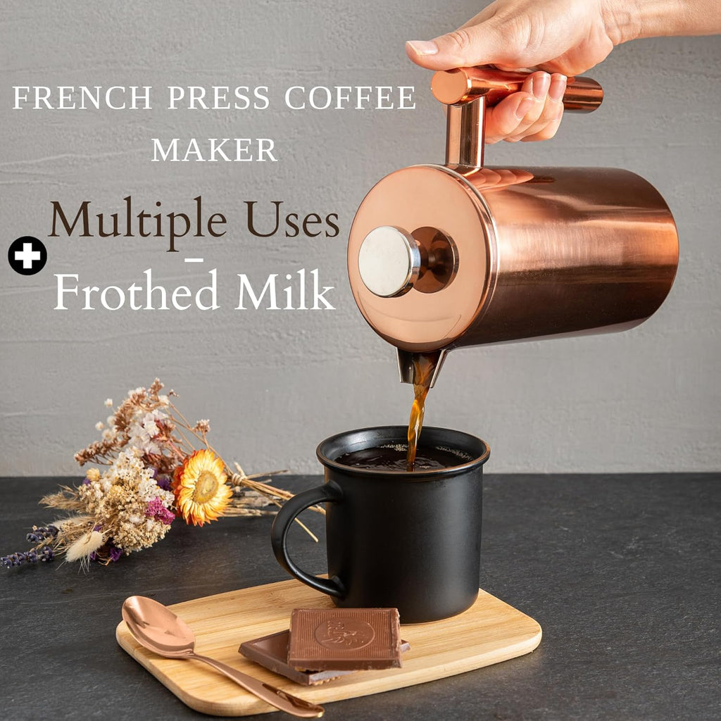 Mixpresso Stainless Steel French Press Coffee Maker 26 Oz 770 ml, Double Wall Insulated French Press Stainless Steel, Easy Clean Tea Brewer, Easy Press Durable Metal Coffee Press