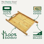 Natural Bamboo Serving Tray w/Handles (Small) - Decorative Platter for Food, Breakfast, Wooden Coffee Table, Ottoman, Couch, Picnic by The Display Guys