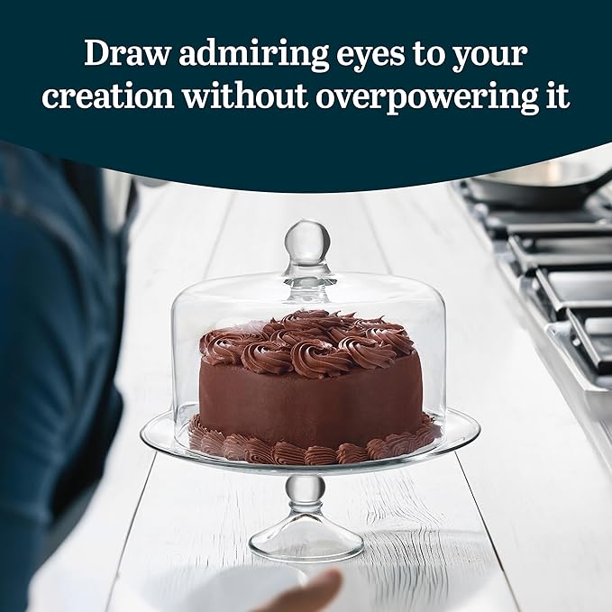 Libbey Selene Glass Cake Stand with Dome Lid, Elegant Curved Footed, Covered Cake Stand, Versatile Serving Dish for Variety of Desserts and More