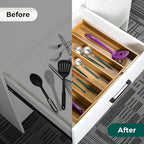 Utoplike Acacia Kitchen Drawer Organizer Expandable, Large Utensils and Cutlery Tray, Adjustable Silverware Divider for Knives Flatware