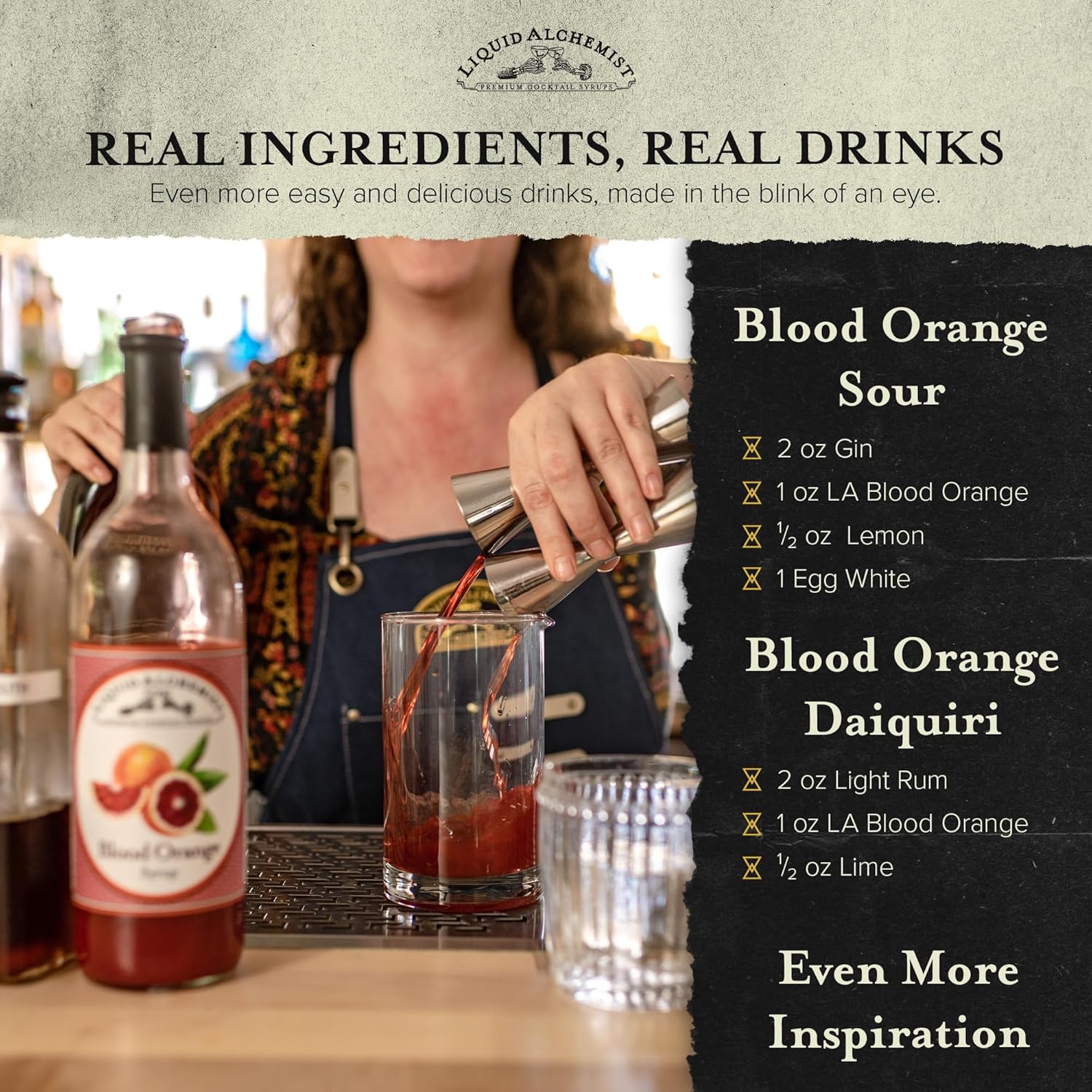 Liquid Alchemist Blood Orange Syrup for Cocktails - Real Ingredients Make this the Perfect Winter Cocktail or Margarita Mix - Non-GMO Blood Orange Sour Mix (25 oz)