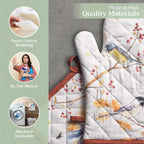 Maison d' Hermine 100% Cotton Oven Mitt & Pot Holder Set (7.5"x13" & 8"x8") Heat Resistant BBQ Cooking Gloves with Loop, Baking, Grilling, Kitchen, Handling Hot Pans (Oak Leaves)