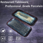 Porcelain Dinner Plates Platters Set of 2, for Fruit, dessert, snack platter, Bread, cupcake, Salad - Microwave, Dishwasher Safe, Scratch Resistant durable, Black Reactive glaze