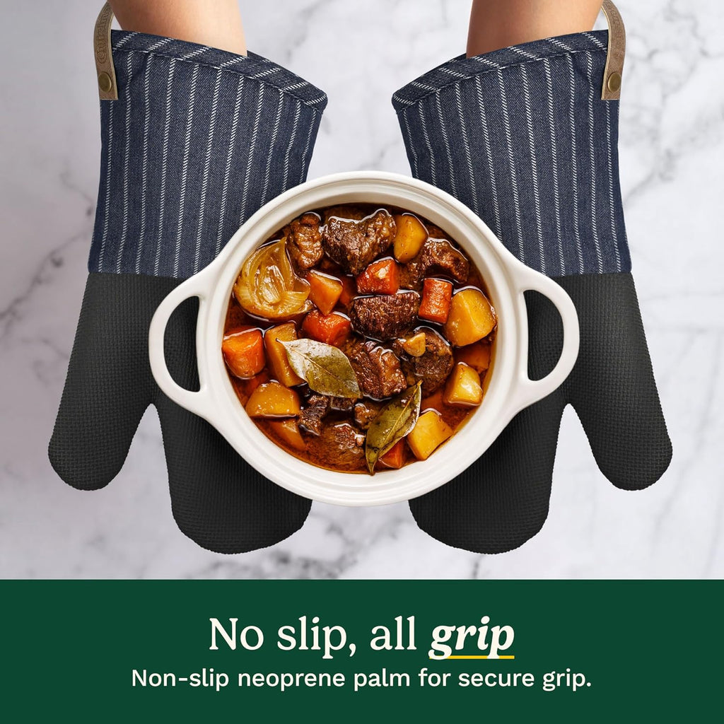 Cuisinart Heritage Kitchen Oven Mitts – Heat-Resistant Kitchen Mitts for Oven with Non-Slip Neoprene Palm, Long Cuff, and Cotton Filling – Durable Oven Gloves for Cooking, Baking, & Grilling