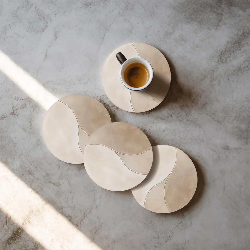 VEYRO Coasters Set of 4 for Drinks – Absorbent Ceramic Stone Drink Coasters with Cork Backing for Coffee Table & Desk, Modern Marble Look Cup Coaster Set, Housewarming Gift for New Home