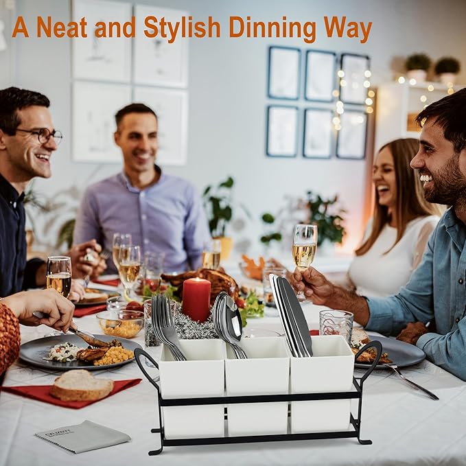 Cutlery Holder with Drain Holes, Silverware Caddy for Party Countertop, 3pcs Bins Set Utensil Holders for Spoon and Fork, White