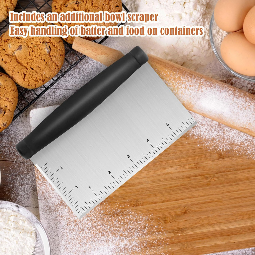 2pcs Stainless Steel Dough Scraper & Chopper - 6 Inch Multi-Purpose Kitchen Tools with Measuring Markings, Cutter for Dough, Pizza Cutter for Kitchen Baking