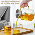 1600ml Glass Water Pitcher with Lid and Spout, Glass Water Jug Carafe for Hot/Cold, Full Glass Teapot, Large Iced Tea Pitcher for Homemade Beverage