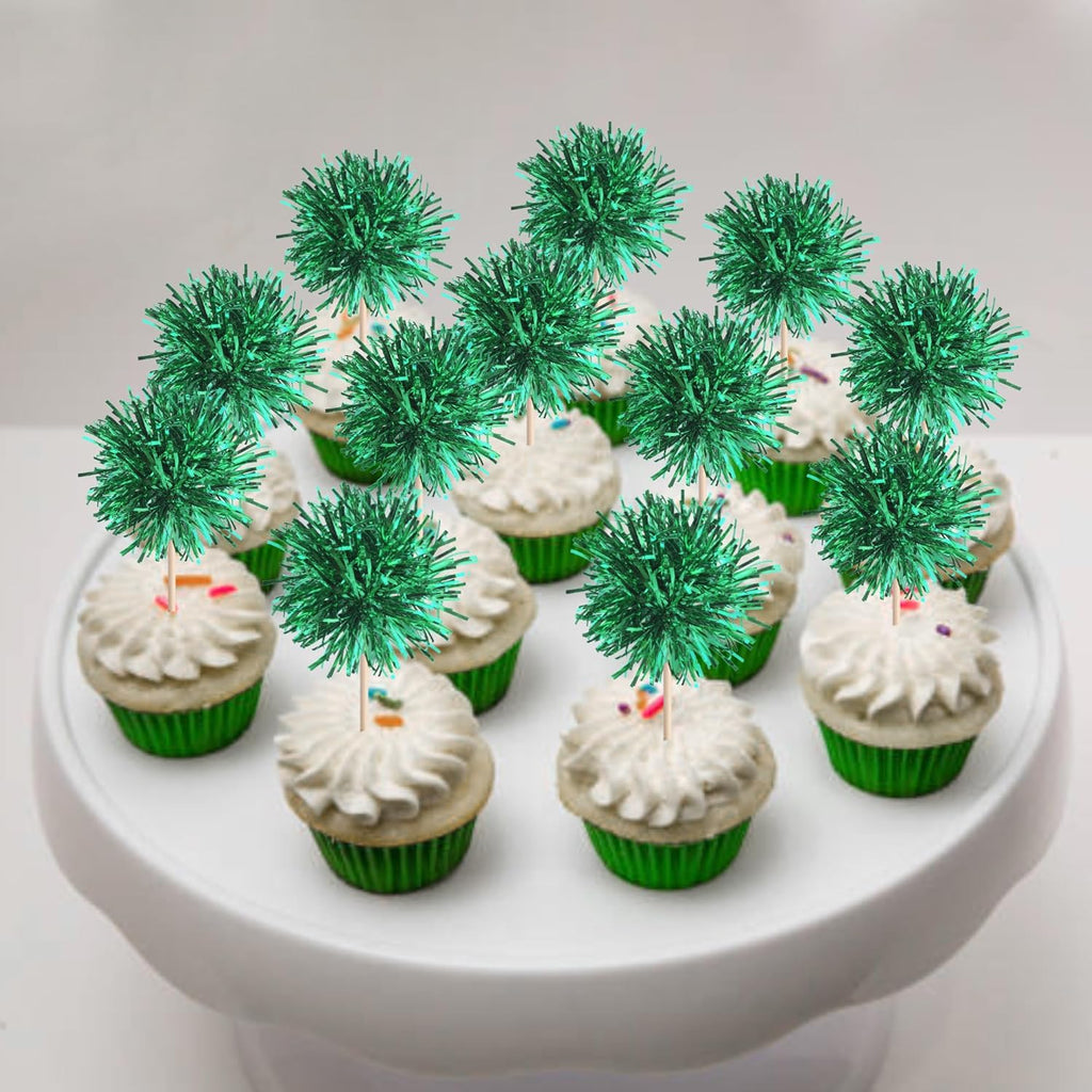 40 PCS Foil Firework Cupcake Toppers Green Sparkler Cupcake Picks Sparkle Tinsel Fireworks Decorations Cocktail Fruit Toothpick for Firework Theme Birthday Wedding Graduation Party Decoration Supplies