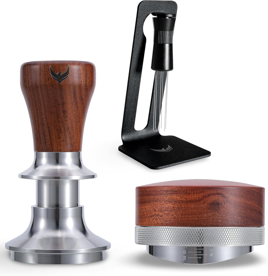 Professional Espresso Tool Set for La Pavoni - 51.5mm Calibrated Tamper, Wooden Coffee Distributor, and WDT Needle Tool - Perfect for Baristas and Coffee Aficionados
