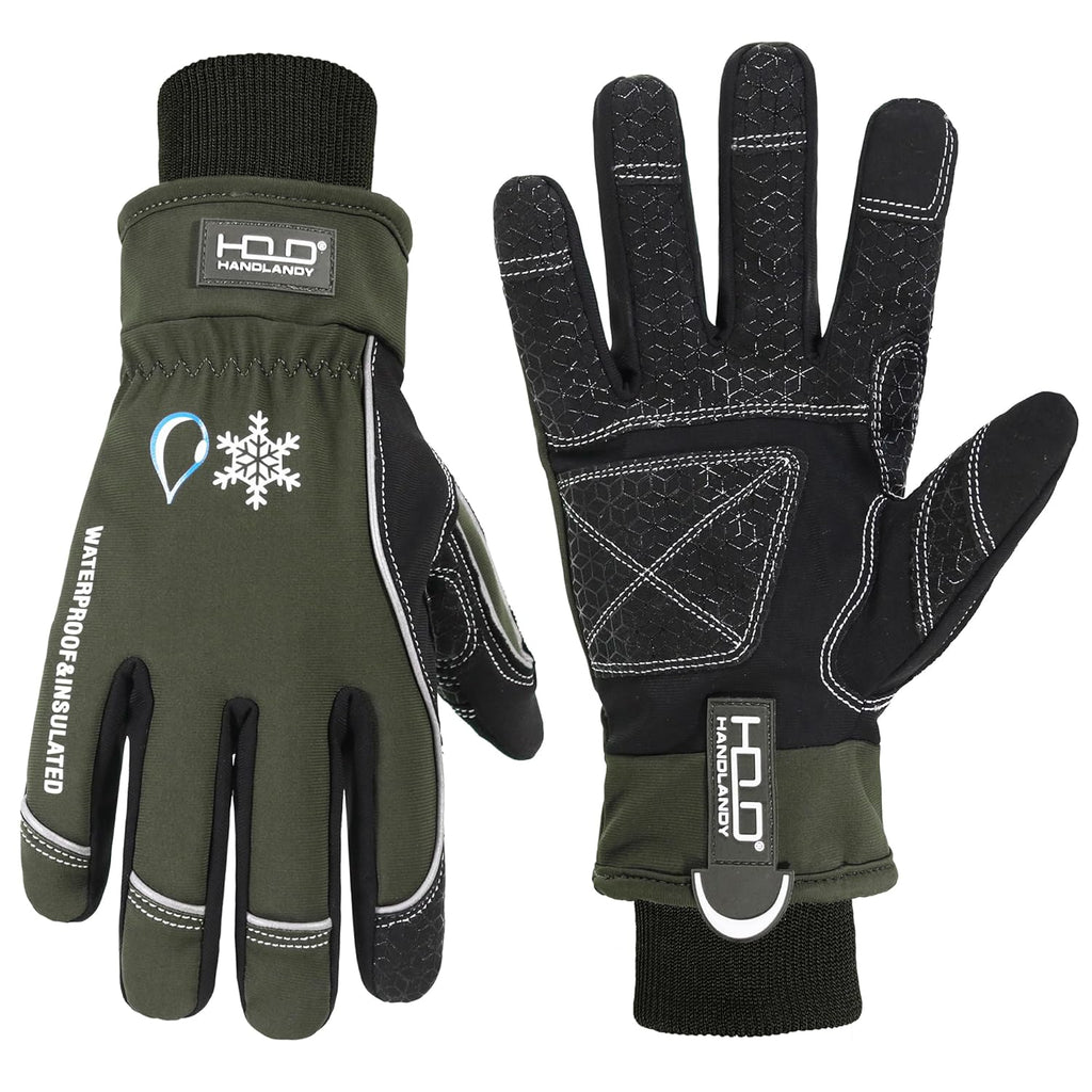 HANDLANDY Winter Insulated Work Gloves, 3M Thinsulate Thermal Water-Resistant Gloves for Men Women Touch Screen, Warm Ski Snowboard Cold Weather Gloves (Army Green, Large)