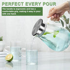 SUSTEAS 2.2 Liter 75oz Glass Pitcher, Water Pitcher with Lid And Wide Handle, Easy Clean Juice Jug for Fridge, Beverage Carafe for Cold/Hot Water, Iced Tea, 1 Long-Handled Brush Included