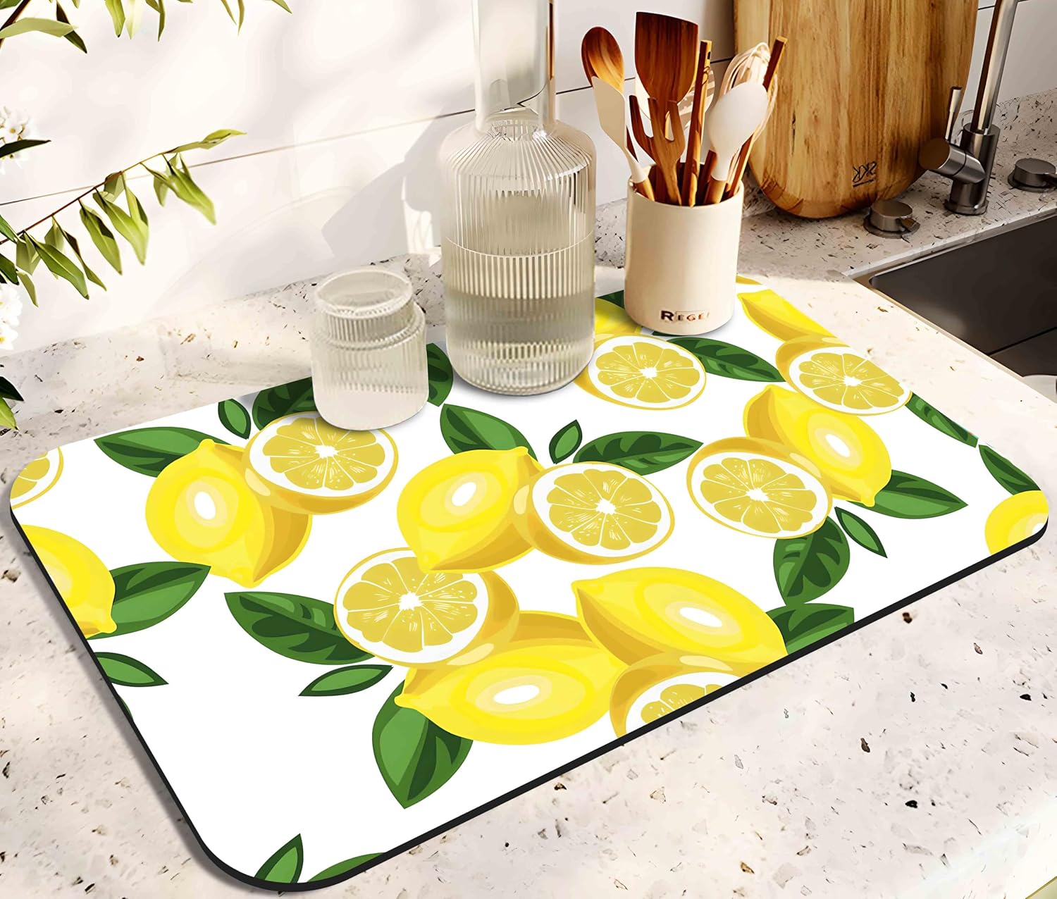 Dish Drying Mat for Kitchen Counter 20x12in Washable Quick Dish Drying Pad Rubber Backed Absorbent Draining Mat Fit Kitchen Counter,Bar,Under Sink,Dishes,Utensils,Dish Rack