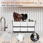 Large Kitchen Utensil Holder, Drainage Utensil Caddy for Countertop, 3pcs Bins Set Cooking Utensil Organizer for Spoons, Spatulas, White