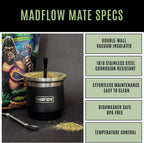 MADFLOW Yerba Mate Cup. Stainless Steel Mate Cup with 2 Bombillas. Double Wall Vacuum Insulated Yerba Mate Gourd. Unique Mate Cup And Bombilla Set