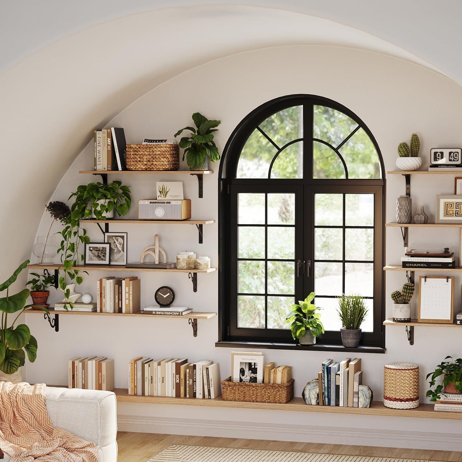 DINZI LVJ Long Wall Shelves, 47.3Inch Wall Mounted Shelves Set of 2, Extra Large Storage Ledges with Sturdy Metal Brackets for Living Room, Bathroom, Bedroom, Kitchen, Natural