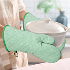 1 Pair Yarn Dyed Oven Mitts 100% Cotton Heat Resistant 470 Degree Gloves Men Women Cooking Baking Barbecue BBQ Microwave Crafting Machine Washable Pot Holders Mittens (Green)