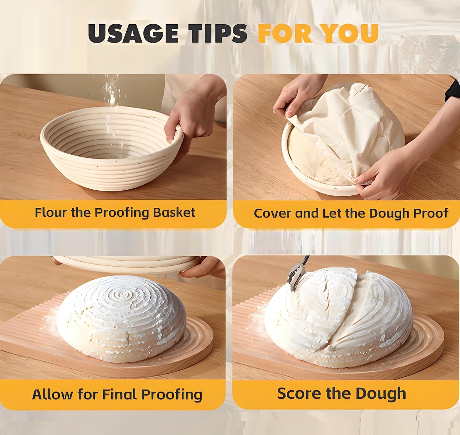 Sourdough Bread Baking Supplies, Bakery Premium Round Banneton Basket 2 Pack with Liner - Perfect Brotform Proofing Basket for Making Beautiful Bread