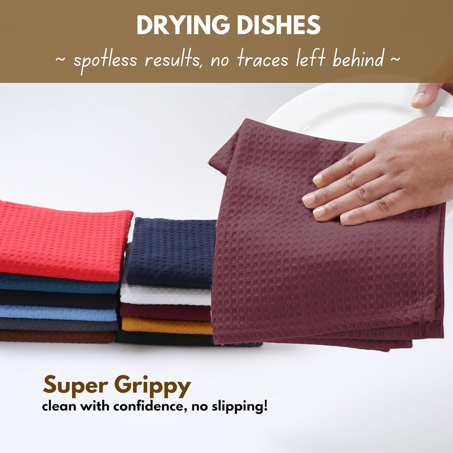 Native Fab Kitchen Towels & Dish Cloth Set, 100% Cotton, 8 Piece, Absorbent, Durable, Washable, Quick Drying Towel for Cleaning, Cooking, Baking - Ideal for Home, Bars & Everyday Use - Burgundy Wine