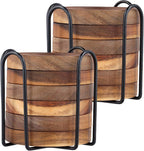 Set of 12 Acacia Wood Cork Coasters with Holder - 4.13 Inch Absorbent Insulated Drink Pads, Stackable for Coffee Table & Office Desk