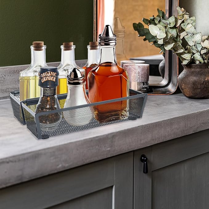 2PCS Drawer Organizer for Kitchen,Utensil Mesh Drawer Organizer with Interlocking Arm for Cosmetic,Flatware,Pen (9 * 3 * 2 Inches,Black)