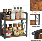 Giikin Counter Shelf Organizer, 2 Tier Kitchen Spice Rack for Countertop, Wood Coffee Counter Organizer for Home (Rustic Brown, L)